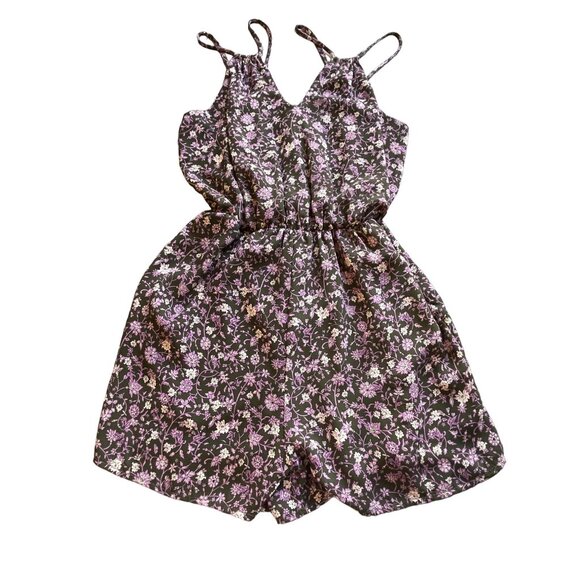 Strappy Floral Romper Lined Elastic Waist V-Neck (Made in the USA) Small - Picture 1 of 4
